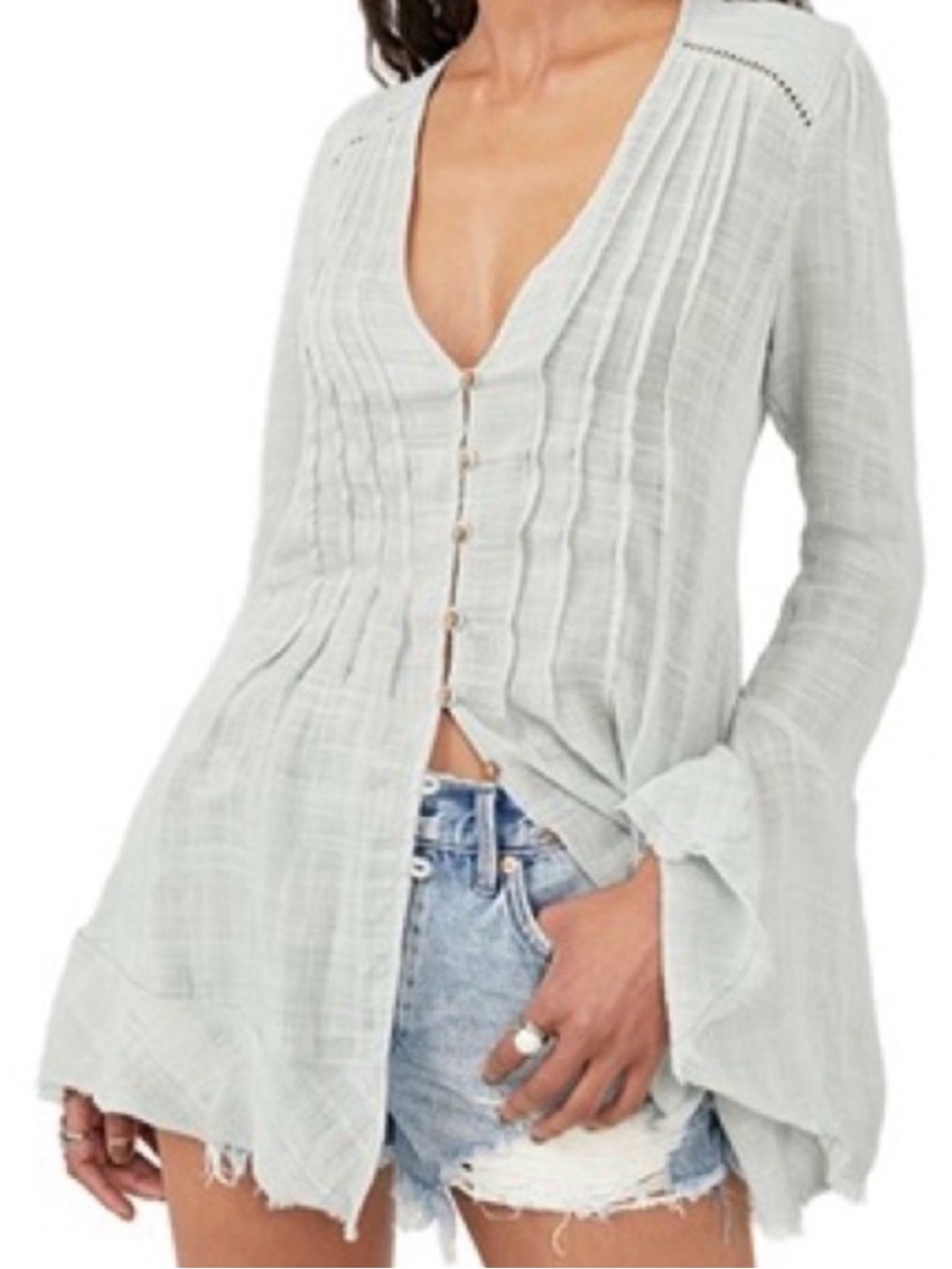 Free People Greta Gauze Aqua Haze Small Green